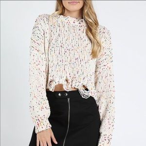 NWT Wild Honey Confetti Distressed Crop Sweater
